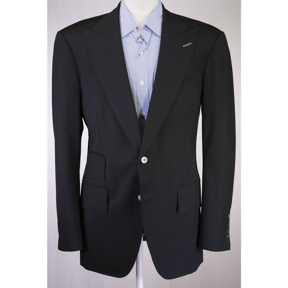 Antar Levar Bespoke Black Wide Peak Lapel 2-Btn Wool Blazer Jacket 40L - Picture 2 of 8